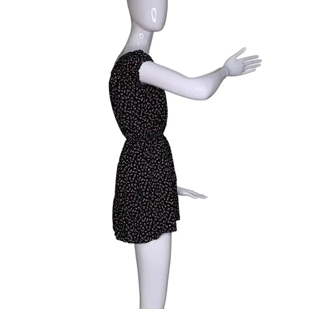 Forever 21 Mini Dress Short Sleeve Black Multicolor Floral Print Size S